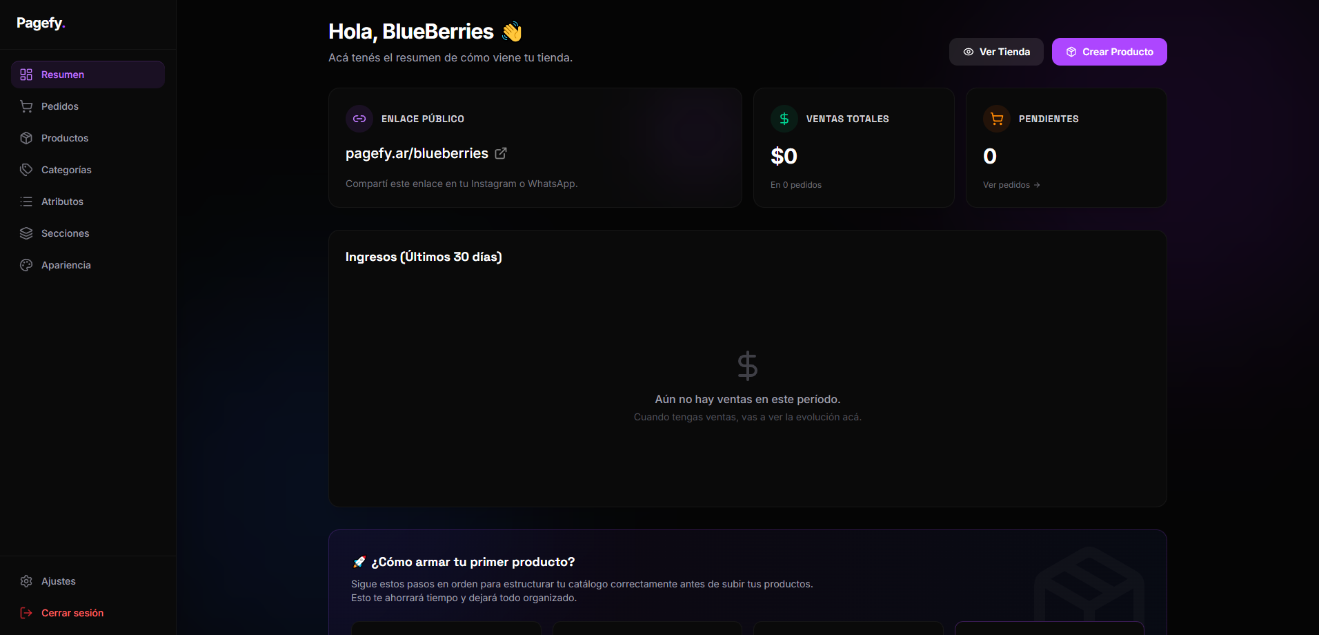 Dashboard de Pagefy